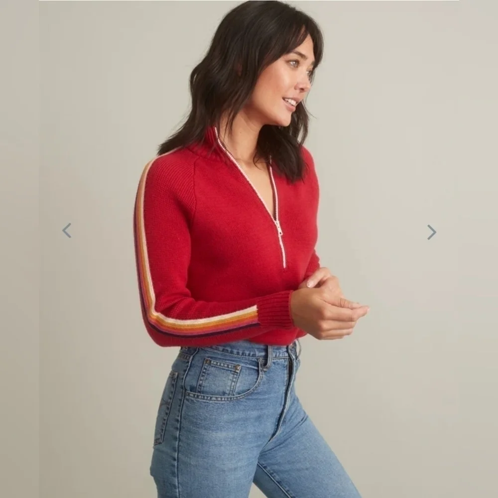 MARINE layer ML x LF Snowbird 1/4 Zip Sweater in Flame Red